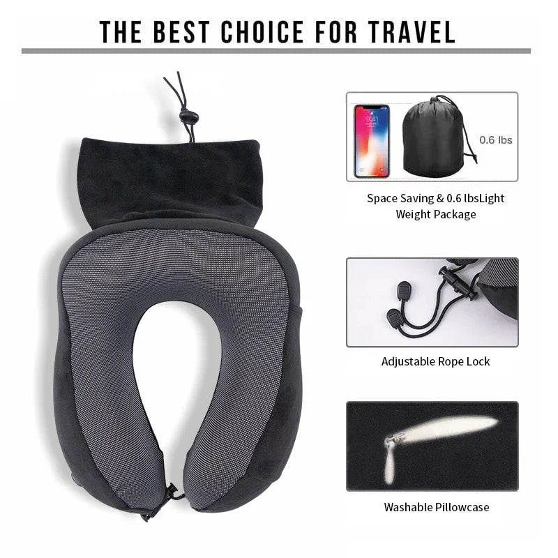Foldable Memory Foam Travel Pillow – U-Shaped Neck Support with Massage Feature & Storage Cap for Airplane