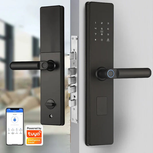Smart Fingerprint Door Lock with Tuya App, Keyless Entry, Password & Card Unlock, Durable Metal Handle for Home & Office