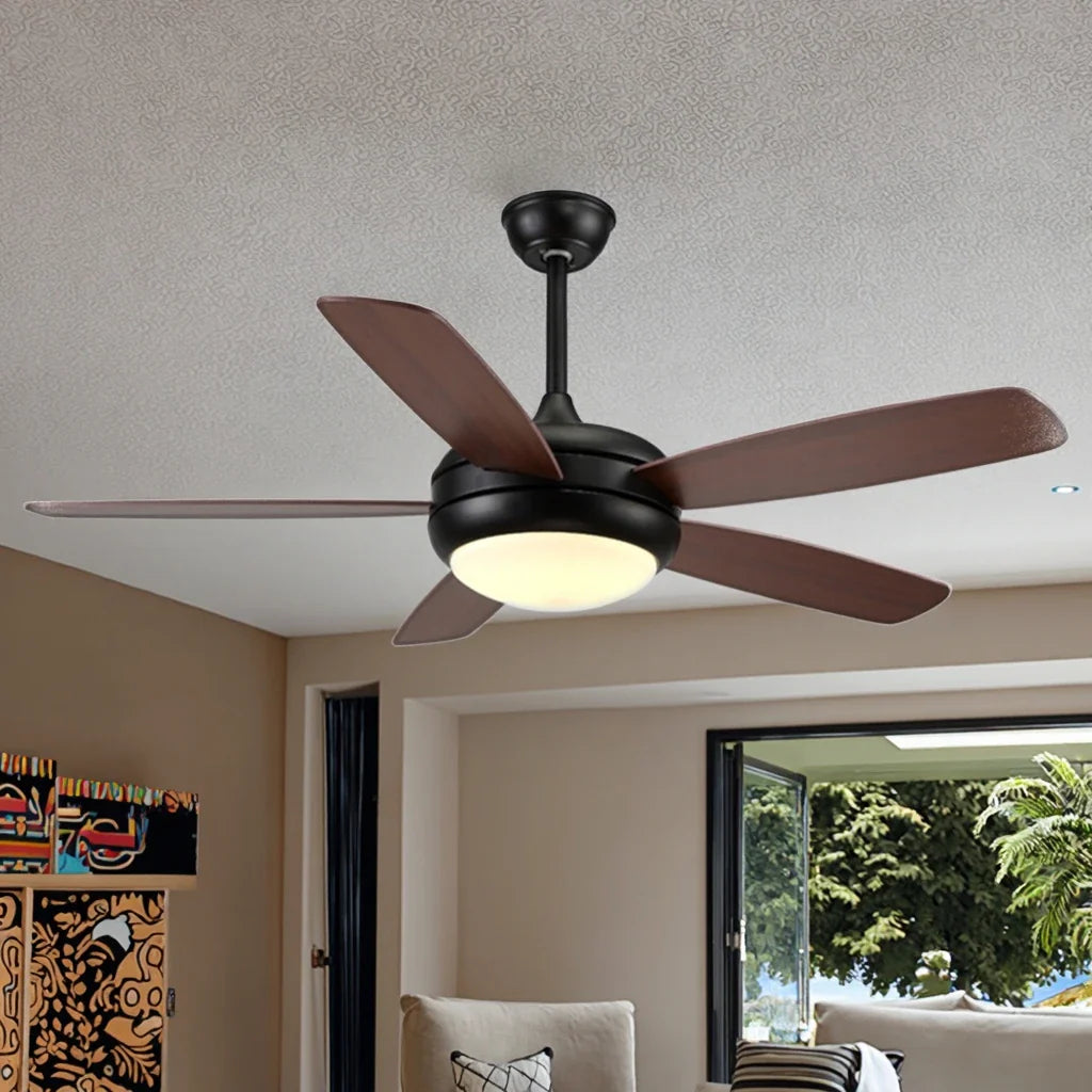52-Inch Modern LED Ceiling Fan with Remote Control, 5 Plywood Blades, 6-Speed Energy-Saving Lighted Fan for Home & Office
