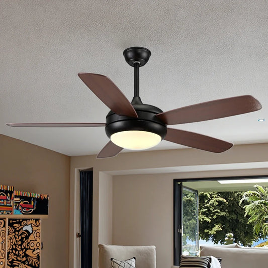 52-Inch Modern LED Ceiling Fan with Remote Control, 5 Plywood Blades, 6-Speed Energy-Saving Lighted Fan for Home & Office