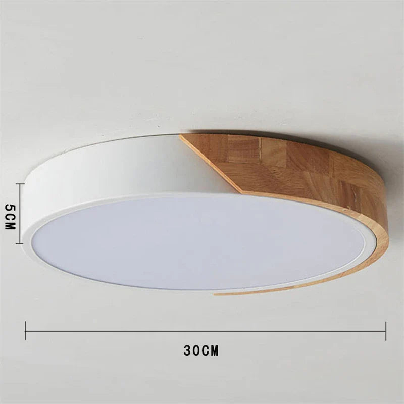 Warm Modern Round Ceiling Lamp – Minimalist Wood Art LED Light with Acrylic & Iron Design for Bedroom