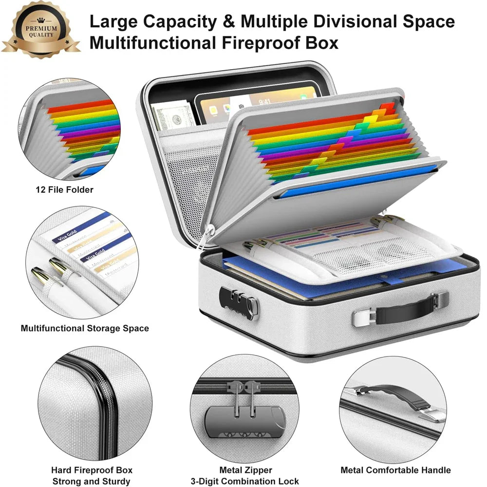 Fireproof A4 Document Bag – Double-Layer Waterproof File Folder with Lock for Office, Travel & School Use