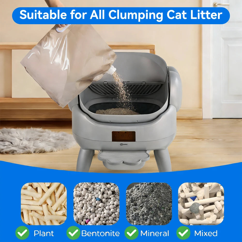 Large Automatic Self-Cleaning Cat Litter Box with Smart App Control - Open Top Pet Toilet with Radar Safety Sensors and Detachable Step - Gray