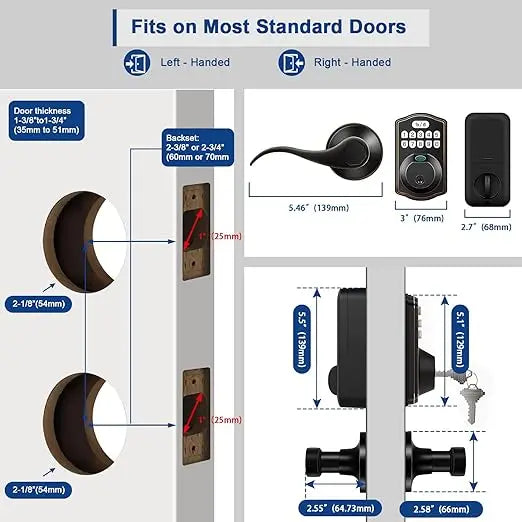 Keyless Entry Smart Door Lock with Fingerprint, Electronic Keypad & Handle Set for Front Doors