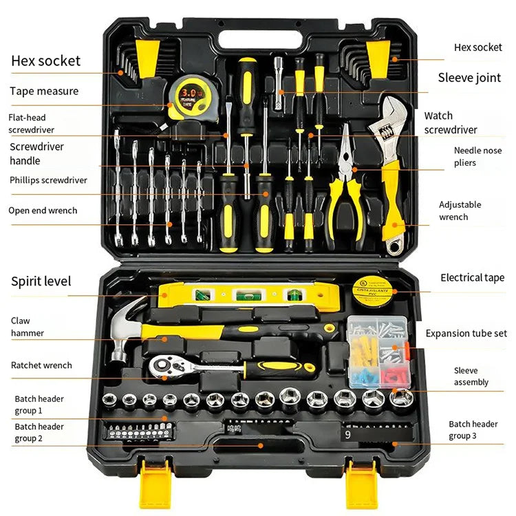 Avichic™ 108-Piece Hand Tool Set – Multi-Functional Household Repair Kit with CR-V Steel Tools & Compact Storage Case for Car, Carpentry & DIY