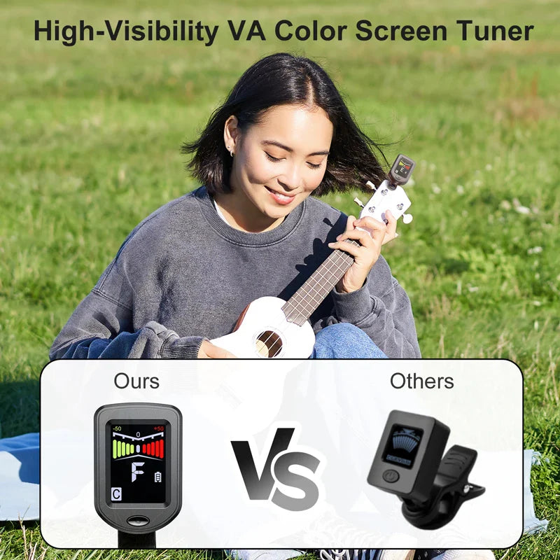 Clear LCD Rechargeable Clip-On Guitar Tuner – Quick, Accurate Tuning for Guitar, Bass, Ukulele & Violin