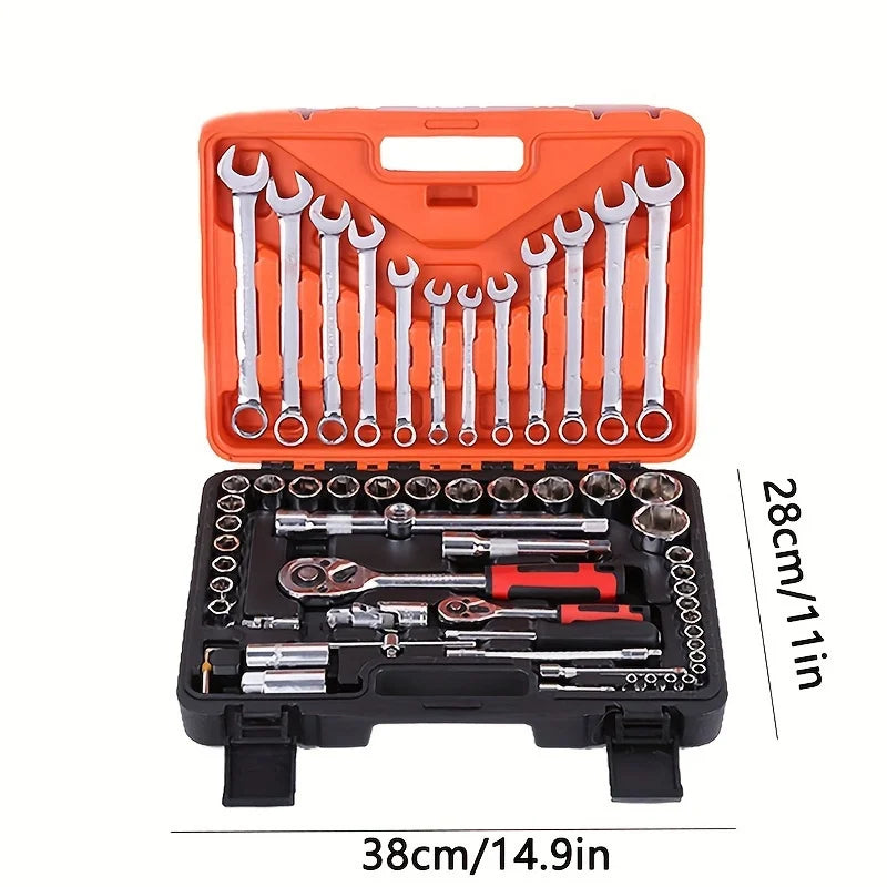 Avichic™ 61-Piece CR-V Steel Tool Kit – Metric Ratchet Socket Wrench Set for Automotive, Mechanical & Home Repairs with Durable Hard Case