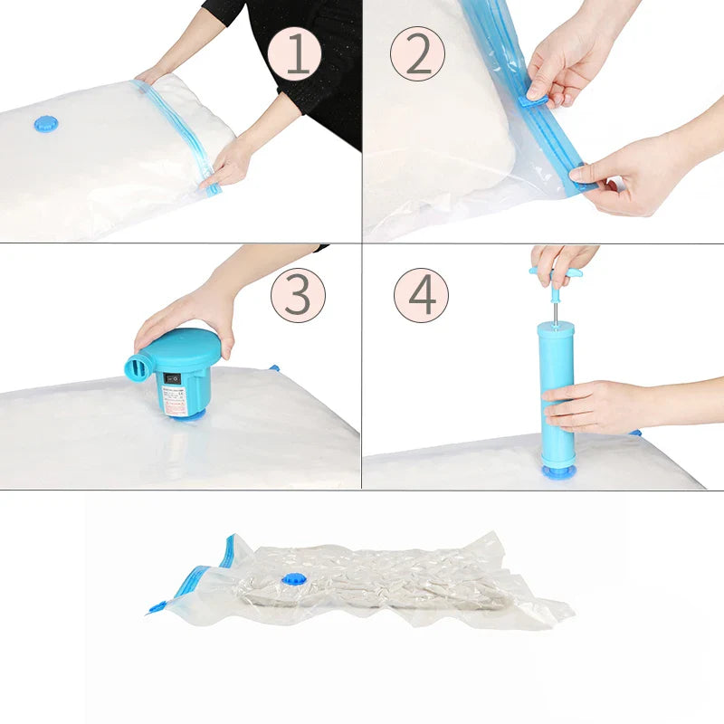 Vacuum Storage Bags for Clothes & Travel – Double Ziplock Space Saver Bags, 100x70cm, 80% Space Reduction