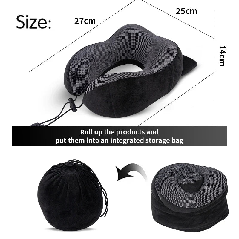 Foldable Memory Foam Travel Pillow – U-Shaped Neck Support with Massage Feature & Storage Cap for Airplane