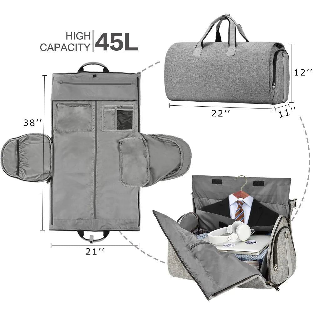 45L Foldable Garment Duffel Bag – Waterproof Travel Luggage with Toiletry Pouch for Outdoor & Long-Distance Trips