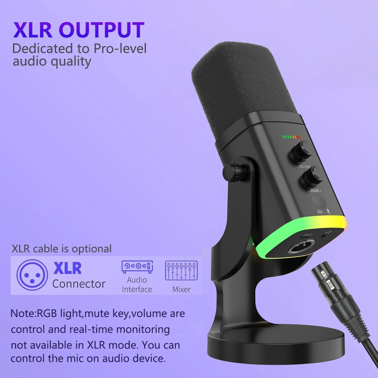 Avichic™ USB Gaming Microphone – RGB Lighting, Cardioid Condenser, Plug-and-Play, Adjustable Gain