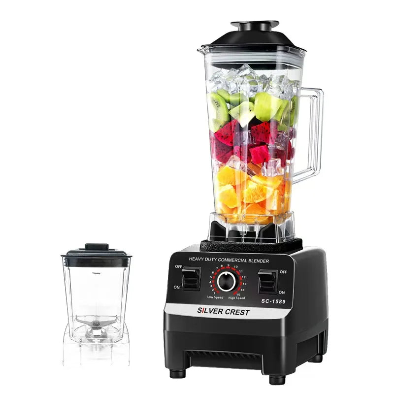 Heavy Duty High Power Electric Blender and Juicer - 4500W Professional Food Mixer with 2L Plastic Container - 15 Speed Settings for Home and Commercial Use