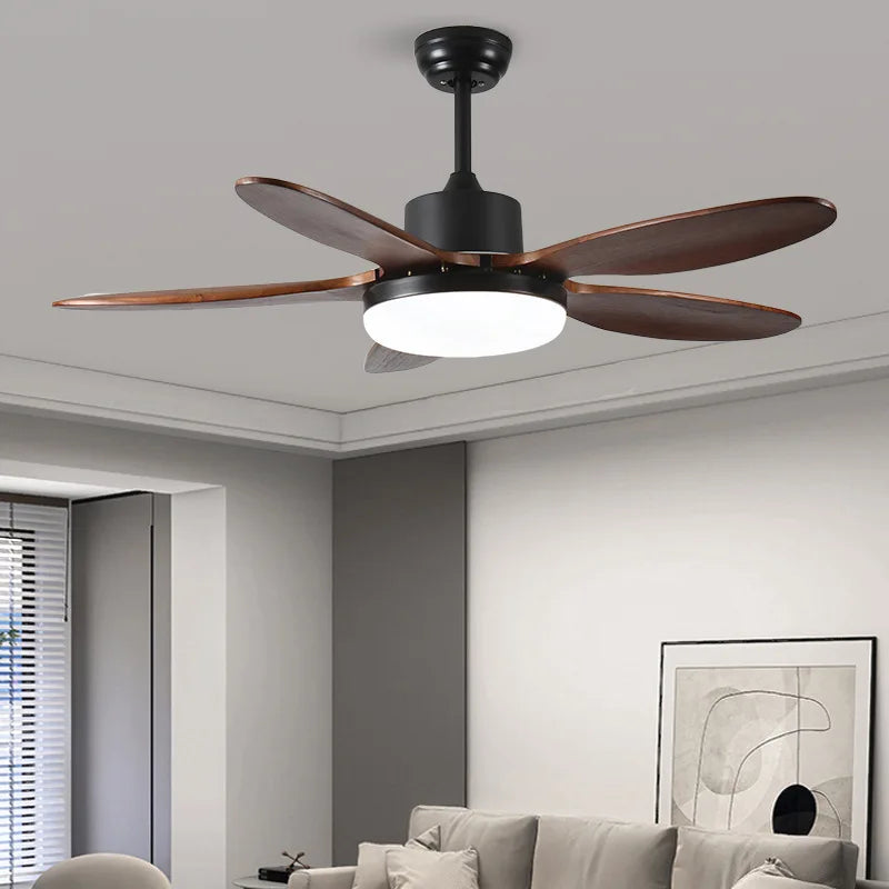 52-Inch Modern LED Ceiling Fan with Remote Control, 5 Plywood Blades, 6-Speed Energy-Saving Lighted Fan for Home & Office