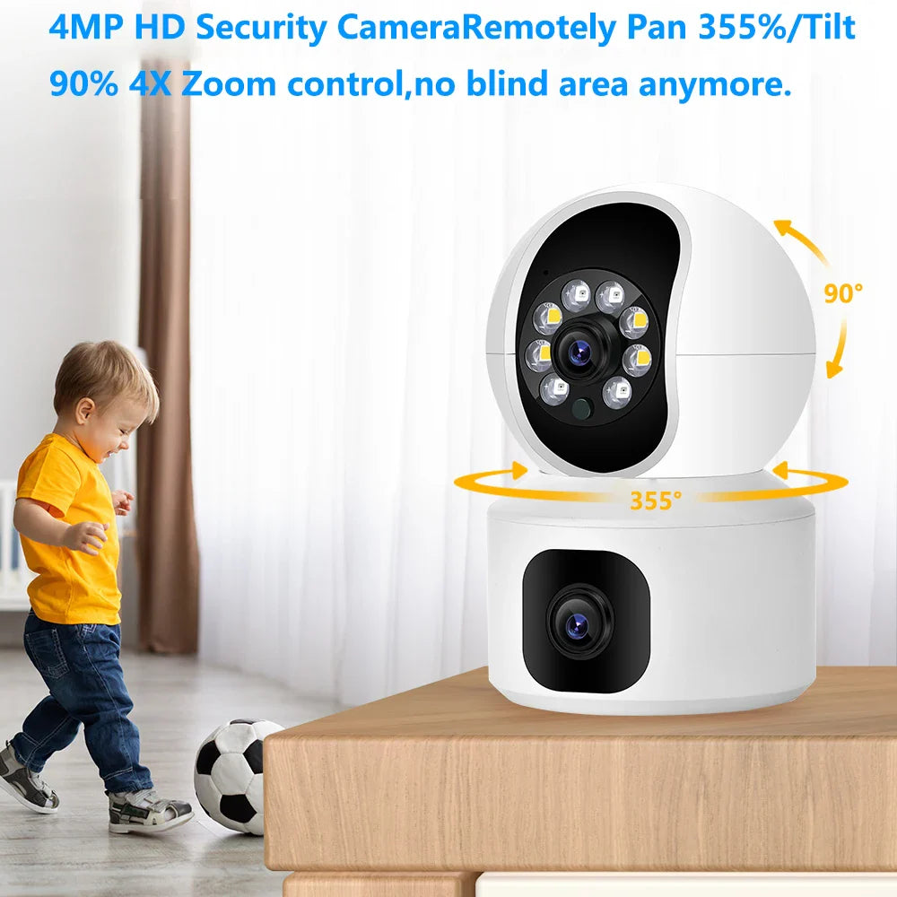4MP Color Night Vision WiFi CCTV Camera – Indoor PTZ Security with Dual Lens, Motion Tracking & Two-Way Audio