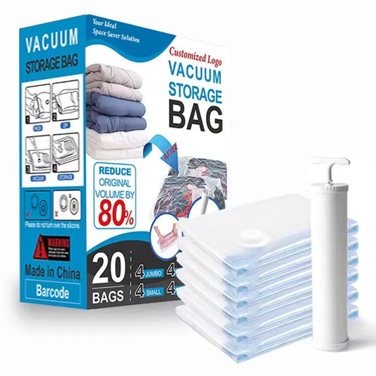 Vacuum Compression Storage Bags – Space Saver for Clothes, Comforters, Blankets – Reusable, Airtight, Eco-Friendly