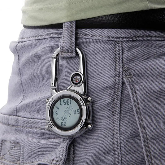 Multifunctional Carabiner Pocket Watch – Luminous Outdoor Sports Clip-On Timepiece for Backpack, Waist, or Gear