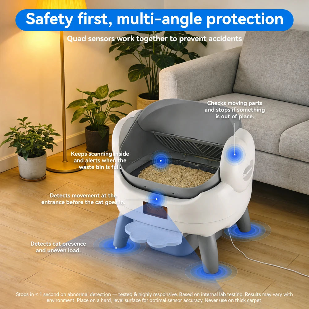 Extra Large Open-Top Automatic Self-Cleaning Cat Litter Box with Smart App Control - Heavy Duty Plastic Pet Toilet for Maine Coons and Multiple Cats