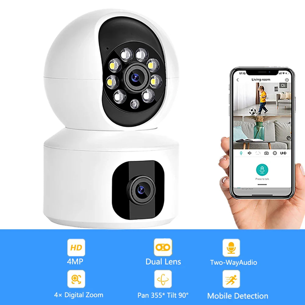 4MP Color Night Vision WiFi CCTV Camera – Indoor PTZ Security with Dual Lens, Motion Tracking & Two-Way Audio