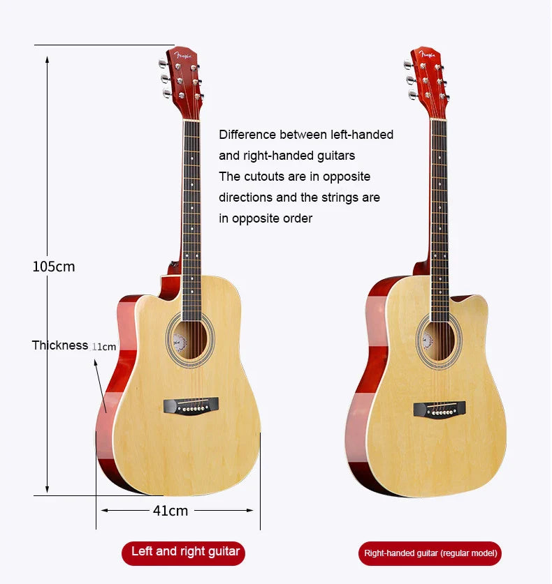41-Inch Left-Handed Classical Acoustic Guitar – Basswood Body, Gloss Finish, Maple Neck, Professional Musical Instrument