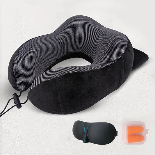 Foldable Memory Foam Travel Pillow – U-Shaped Neck Support with Massage Feature & Storage Cap for Airplane