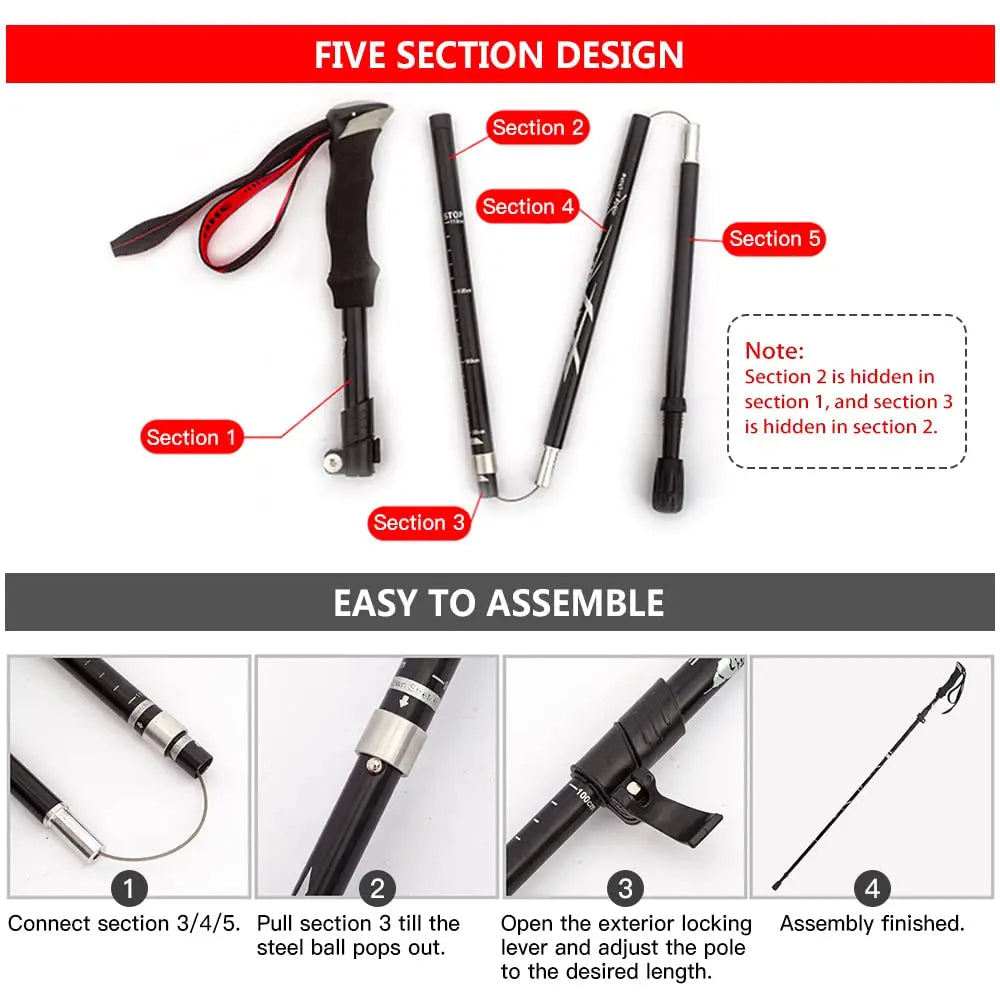 Anthrive Foldable Trekking Pole – 5-Section Lightweight Aluminum Hiking Stick for Climbing, Camping & Travel