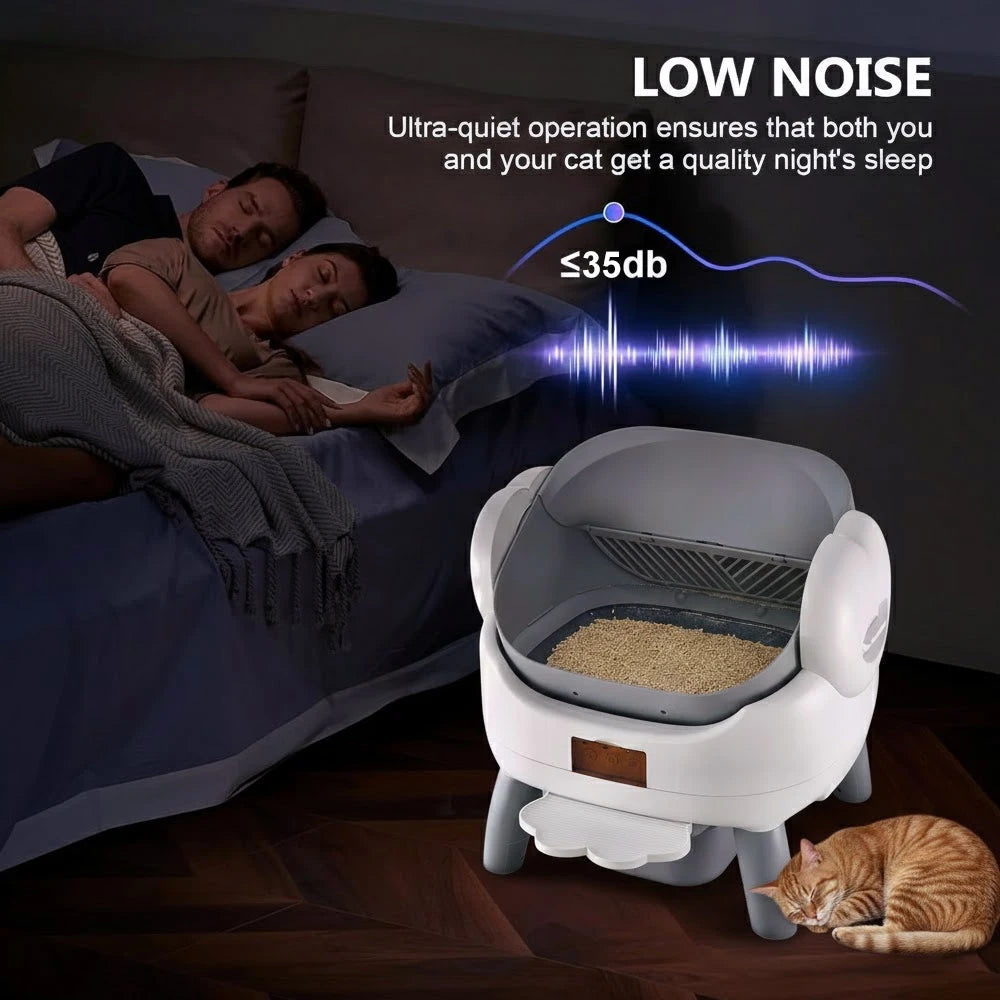 Extra Large Open-Top Automatic Self-Cleaning Cat Litter Box with Smart App Control - Heavy Duty Plastic Pet Toilet for Maine Coons and Multiple Cats