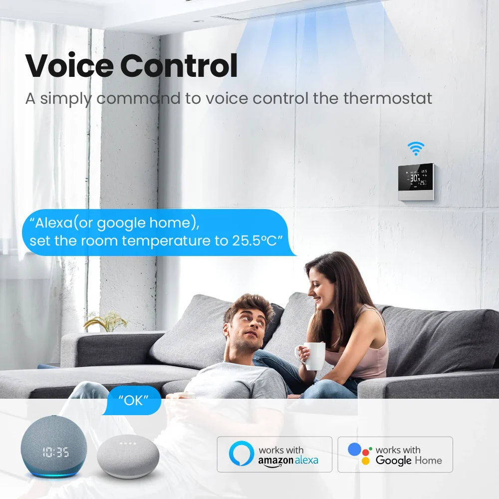 Smart WiFi Thermostat for Fan Coil Units – Touchscreen, Voice-Controlled, Energy-Saving HVAC Room Controller