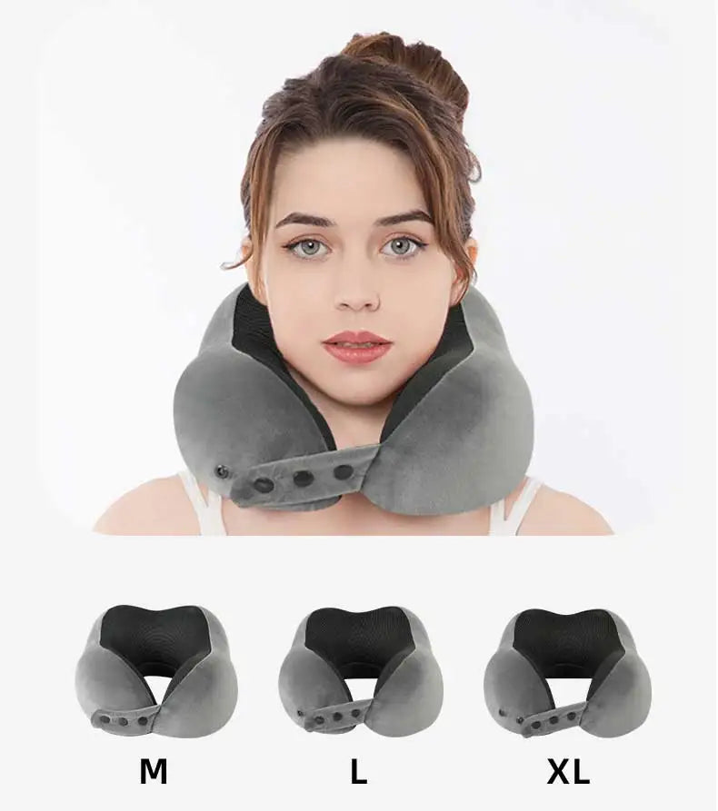Adjustable Memory Foam Travel Neck Pillow – U-Shaped 360° Support Cushion for Adults on Airplanes
