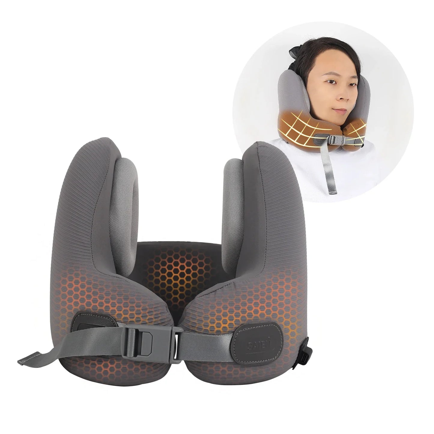 Heated Memory Foam Neck Pillow – Electric U-Shaped Travel Cushion with Massage for Airplane & Camping