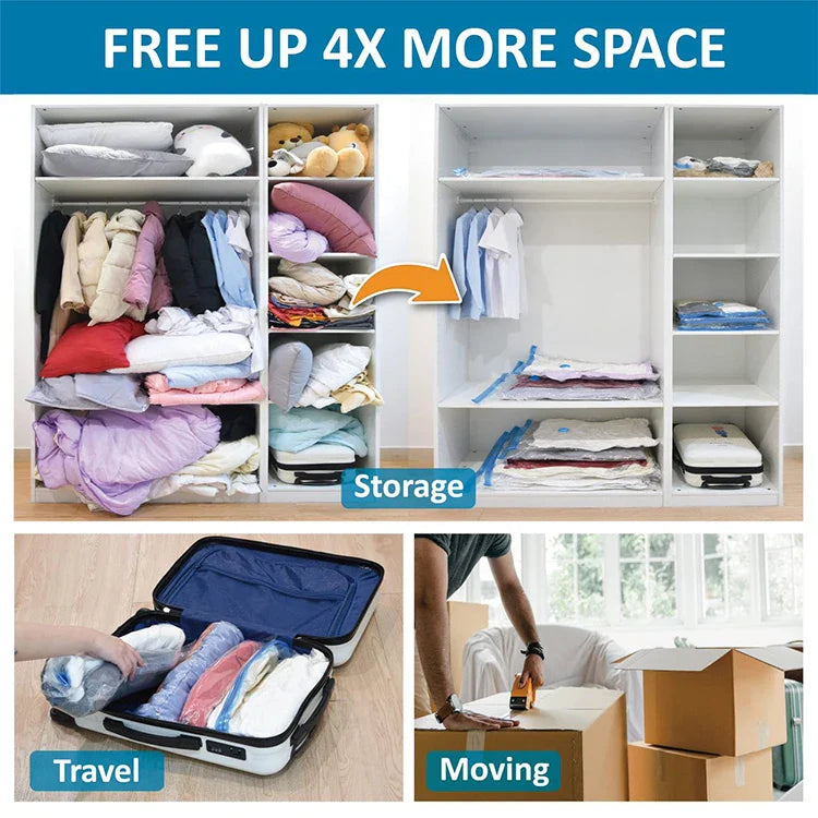 Vacuum Compression Storage Bags – Space Saver for Clothes, Comforters, Blankets – Reusable, Airtight, Eco-Friendly