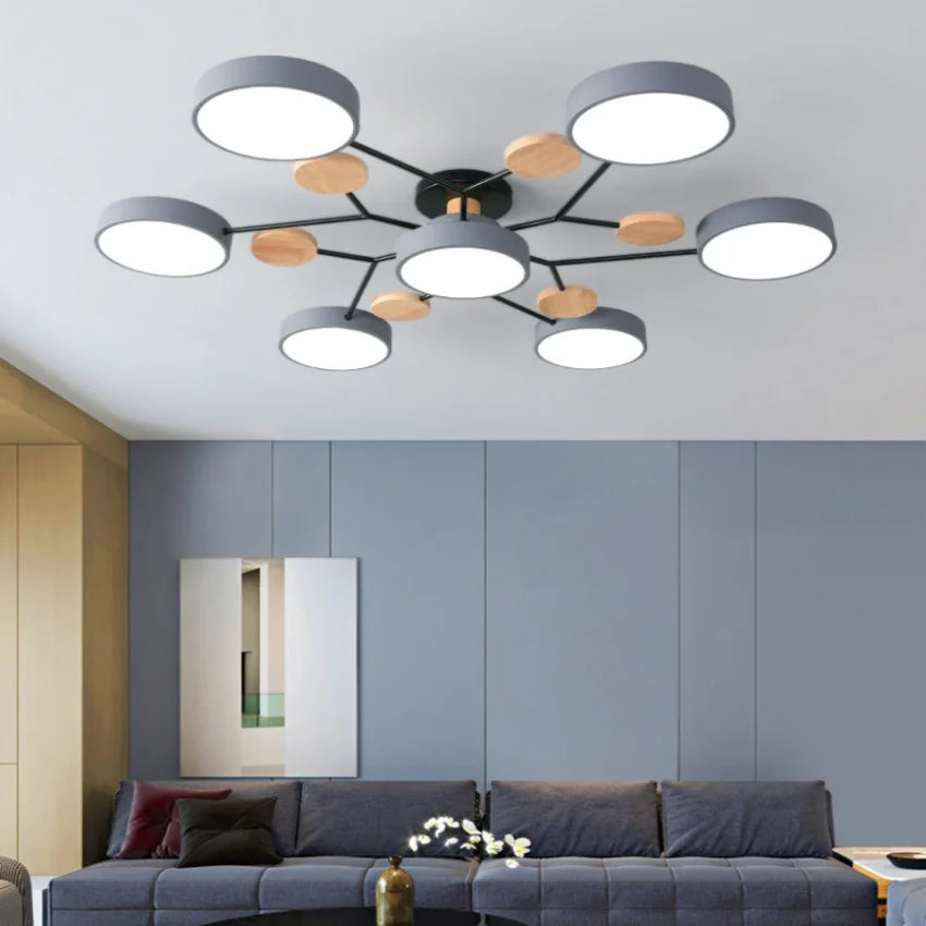 Modern Macaron Chandelier – Colorful LED Pendant Light with Adjustable Brightness for Living Room & Bedroom Décor