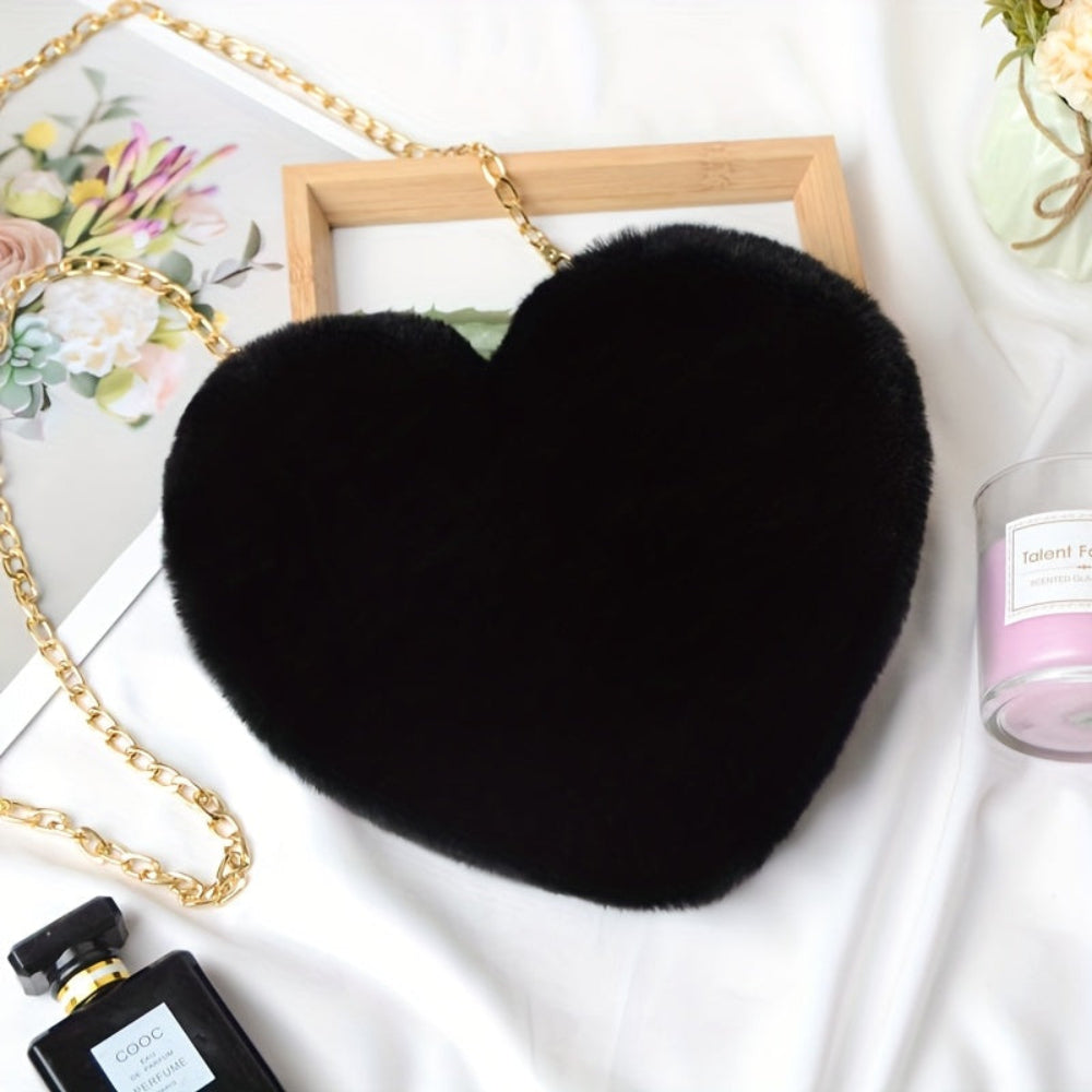 Heart Handbag Plush Shoulder Chain Evening Bag