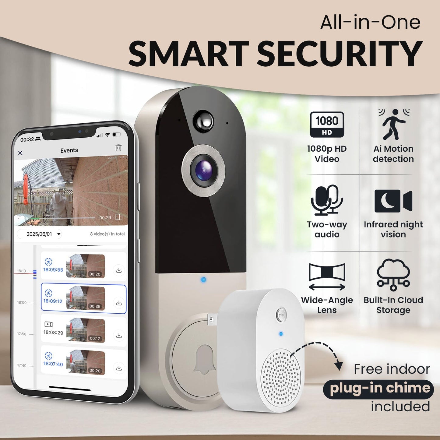 Avichic™ – Smart Wireless Video Doorbell with AI Motion Detection & Two-Way Audio for Home Security