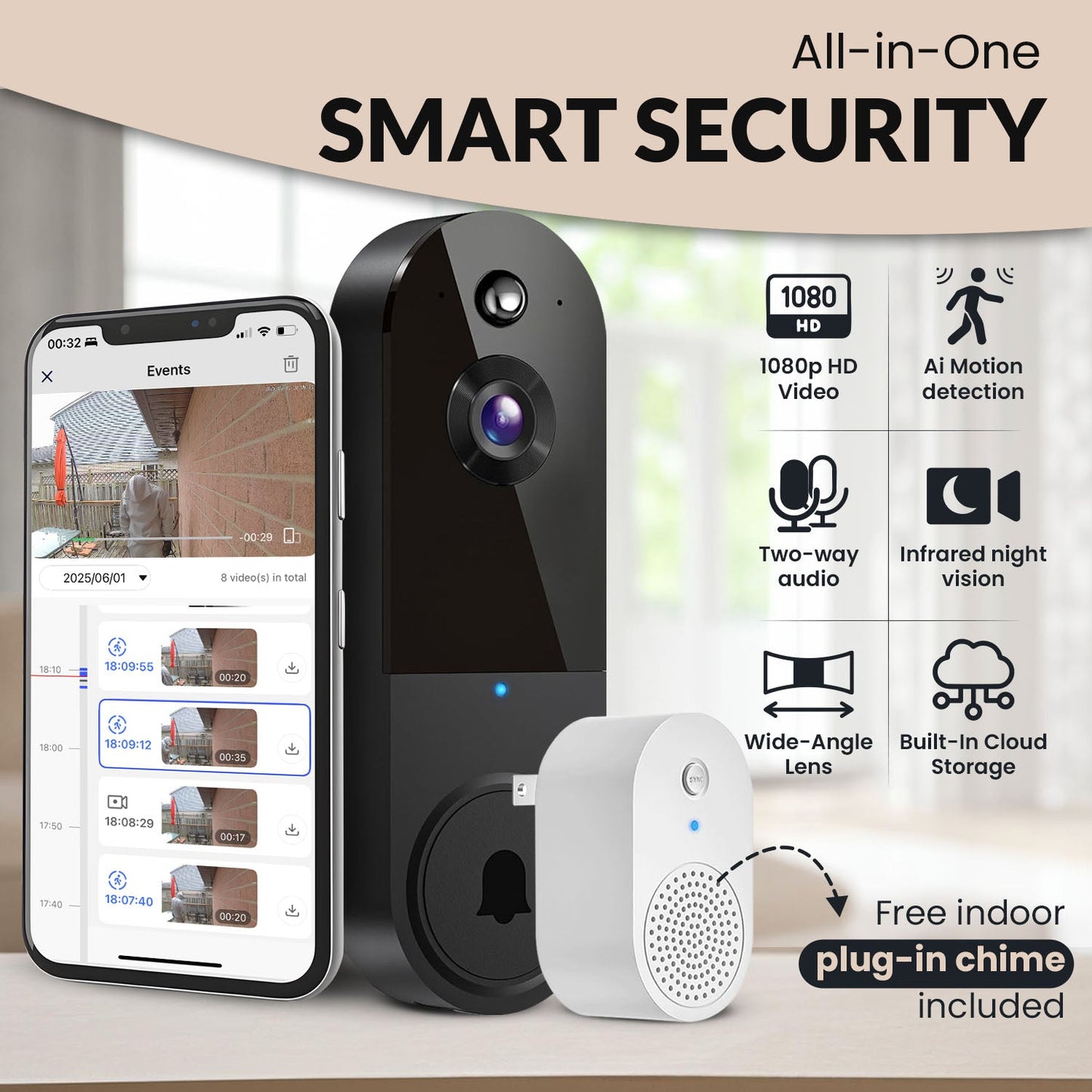 Avichic™ – Smart Wireless Video Doorbell with AI Motion Detection & Two-Way Audio for Home Security