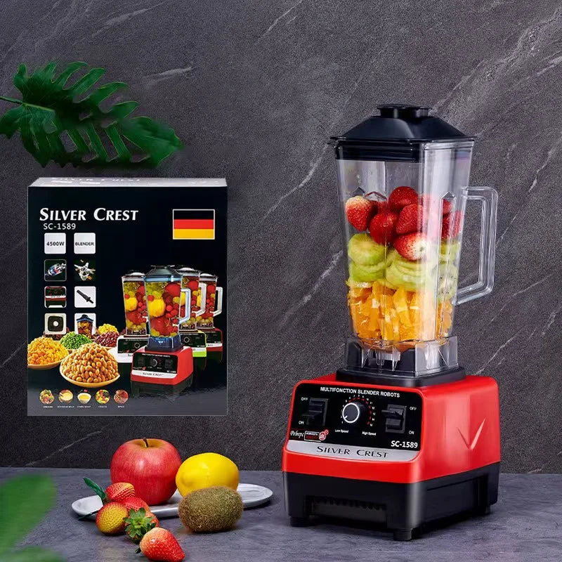 Heavy Duty High Power Electric Blender and Juicer - 4500W Professional Food Mixer with 2L Plastic Container - 15 Speed Settings for Home and Commercial Use