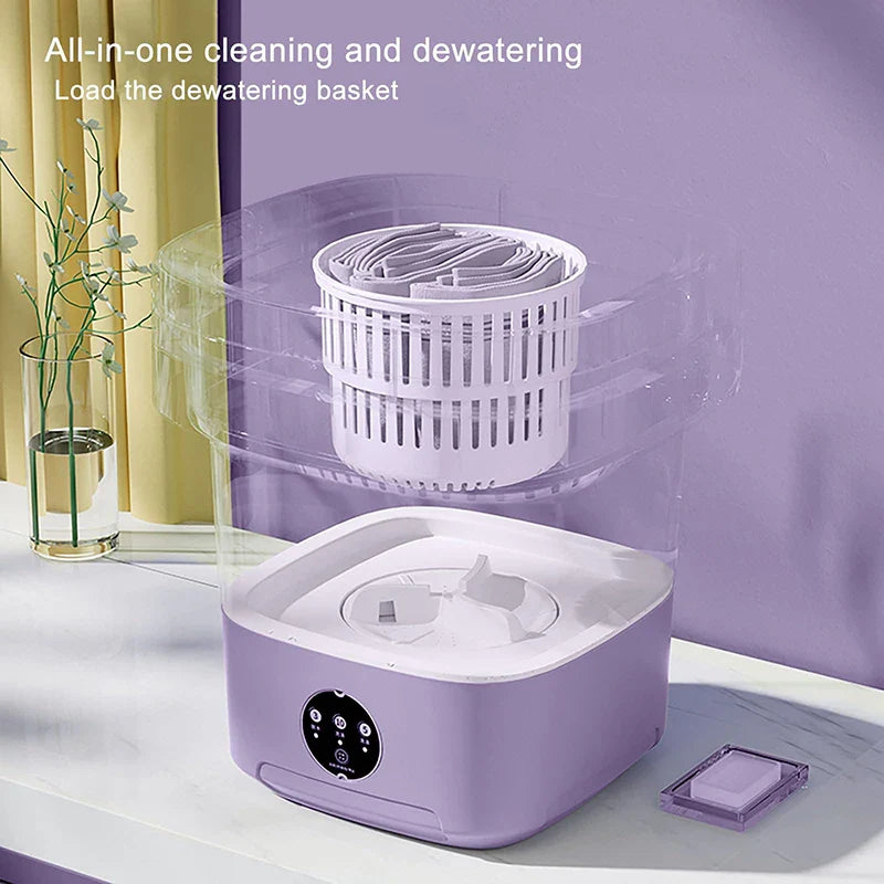 Mini Portable Washing Machine – Foldable Washer with Deep Cleaning Function, Compact Design for Travel & Small Spaces