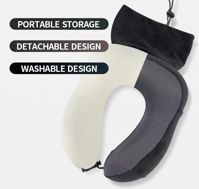 Foldable Memory Foam Travel Pillow – U-Shaped Neck Support with Massage Feature & Storage Cap for Airplane