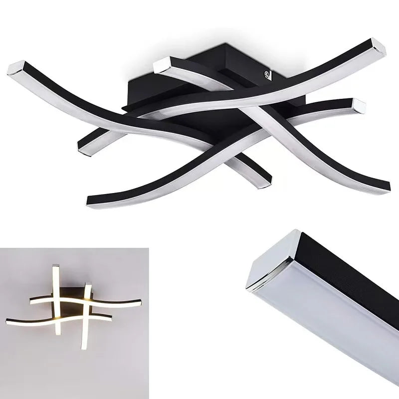Modern Minimalist LED Ceiling Light – Creative Four-Pronged Wave Design for Bedroom, Living Room & Office