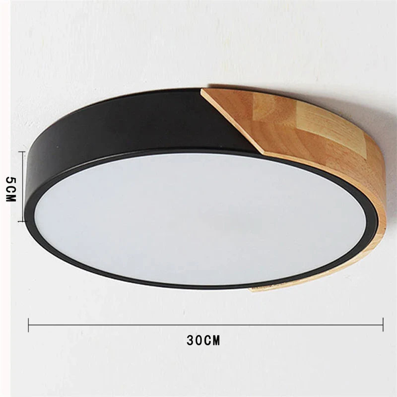 Warm Modern Round Ceiling Lamp – Minimalist Wood Art LED Light with Acrylic & Iron Design for Bedroom