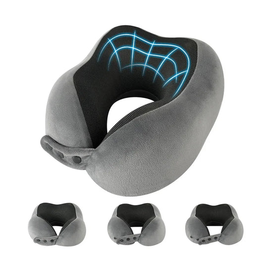 Adjustable Memory Foam Neck Pillow – U-Shaped Travel Cushion with 3 Snap Buttons for Airplane & Car