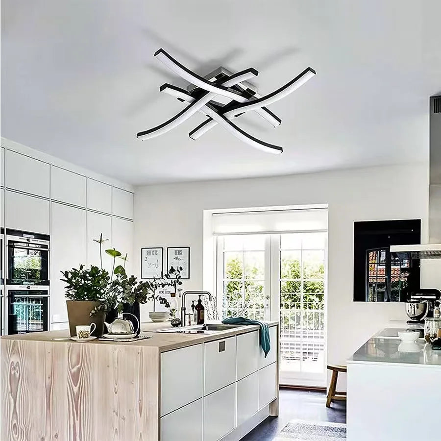 Modern Minimalist LED Ceiling Light – Creative Four-Pronged Wave Design for Bedroom, Living Room & Office