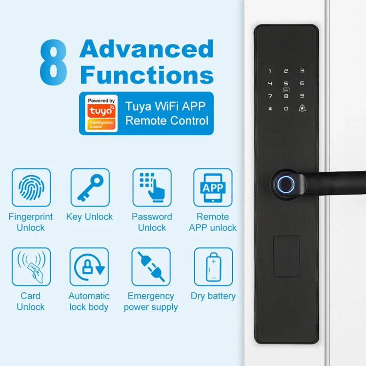 Smart Fingerprint Door Lock with Tuya App, Keyless Entry, Password & Card Unlock, Durable Metal Handle for Home & Office