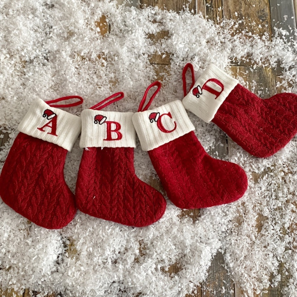 Christmas Stocking Knit Monogram Alphabet Decorative Holiday Sock