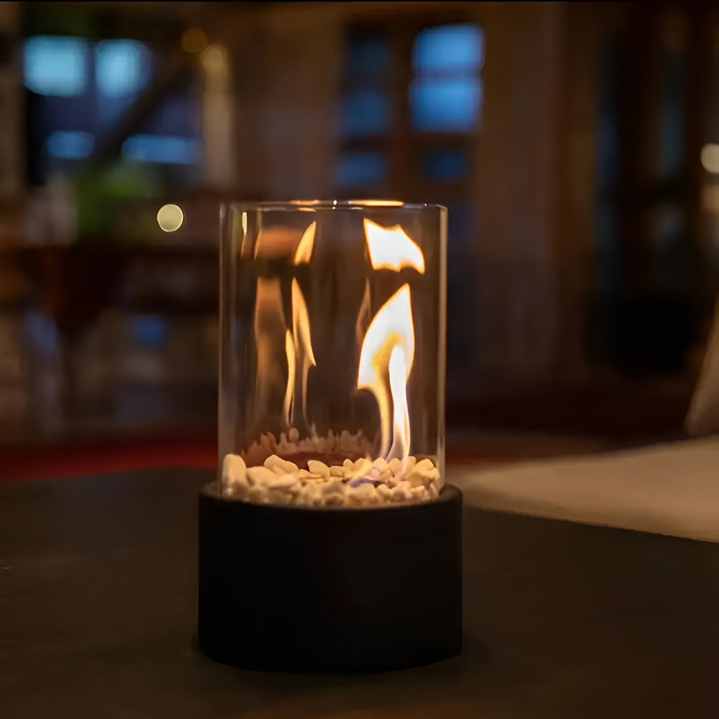 Modern Tabletop Fireplace | Sleek Metal Base & Clean Burning for Indoor/Outdoor