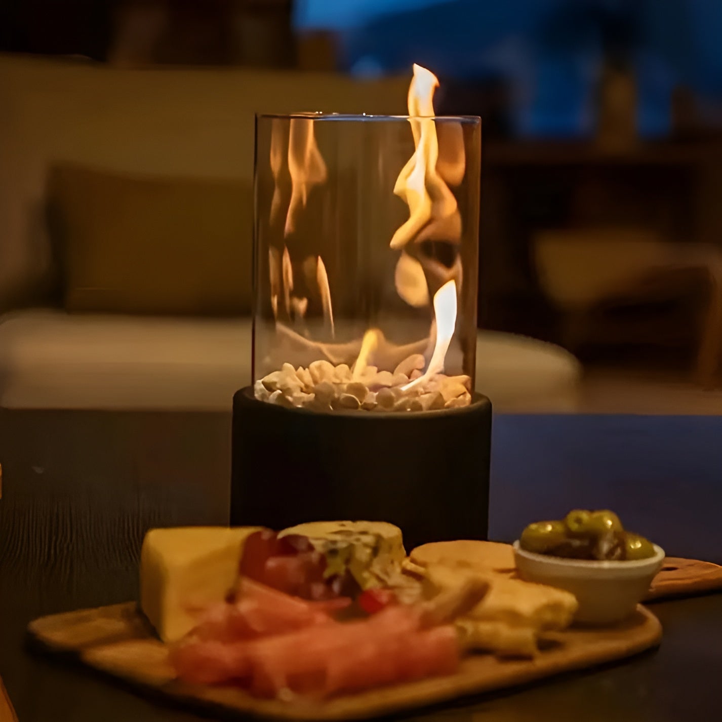 Modern Tabletop Fireplace | Sleek Metal Base & Clean Burning for Indoor/Outdoor