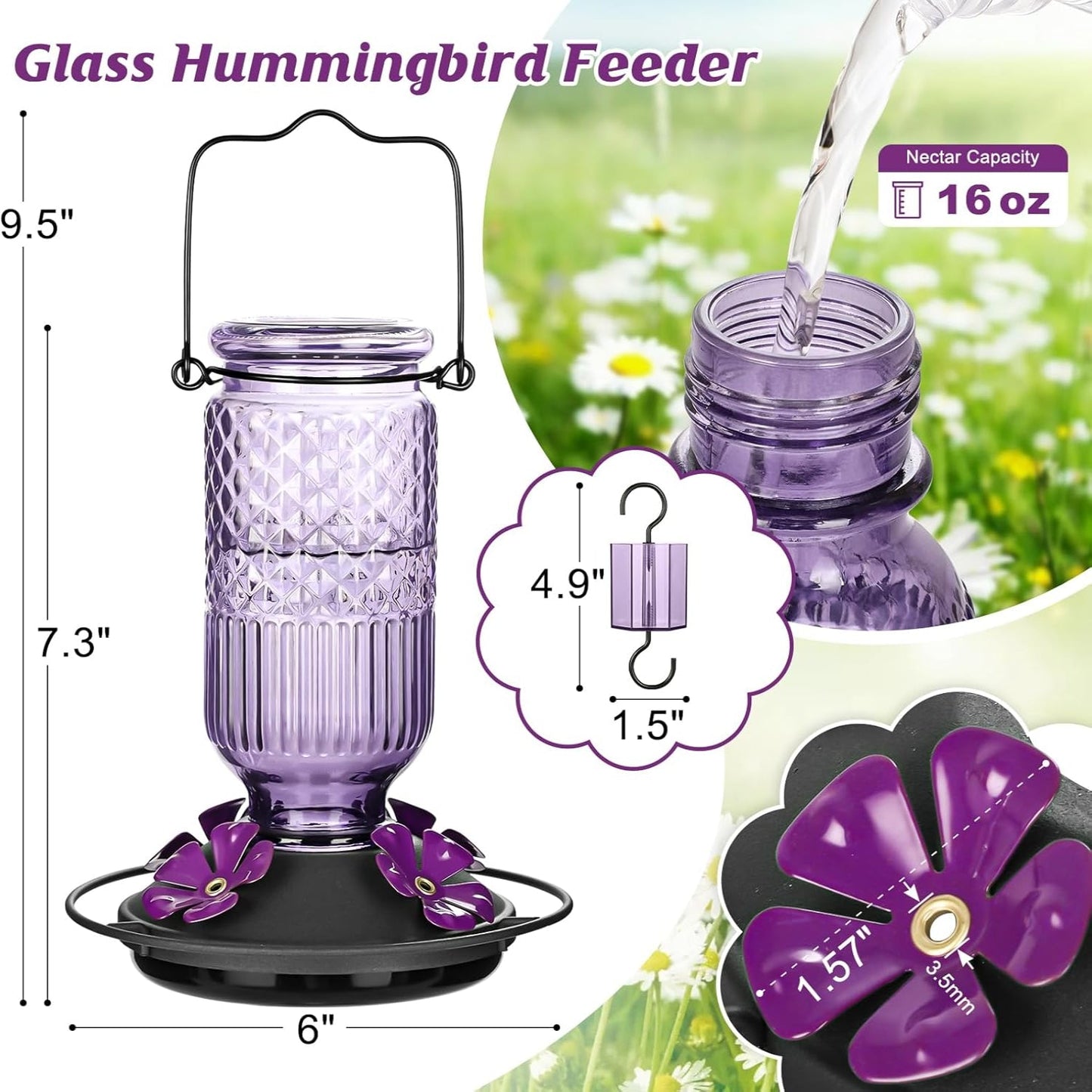 Hummingbird Feeder Glass Hanging Outdoor Garden