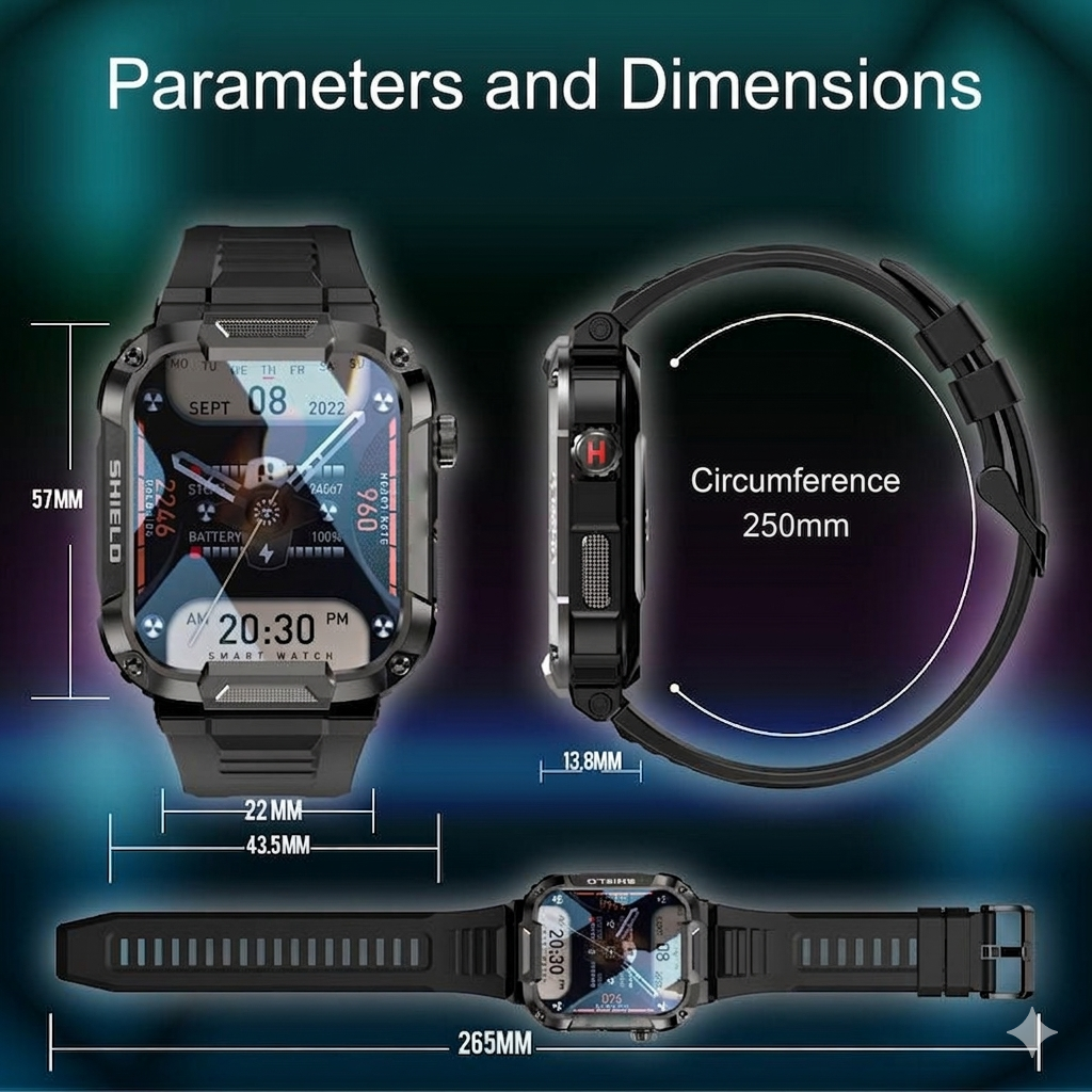 Military Smartwatch for Men - Waterproof IP68 Rugged Fitness Tracker with Bluetooth Calling, Heart Rate Monitor and 110 Sports Modes