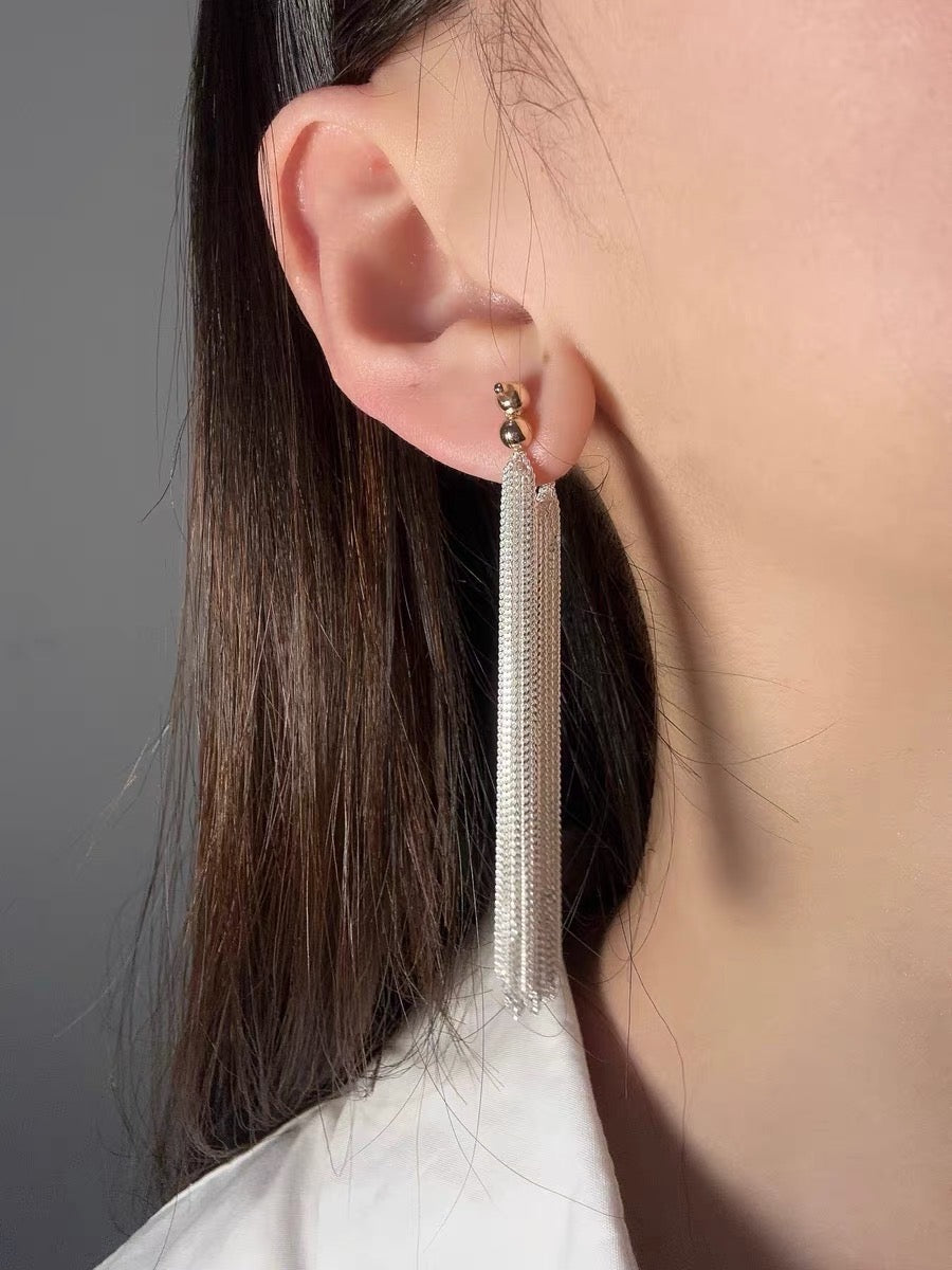 Sparkling Galaxy Waterfall Long Tassel Earrings