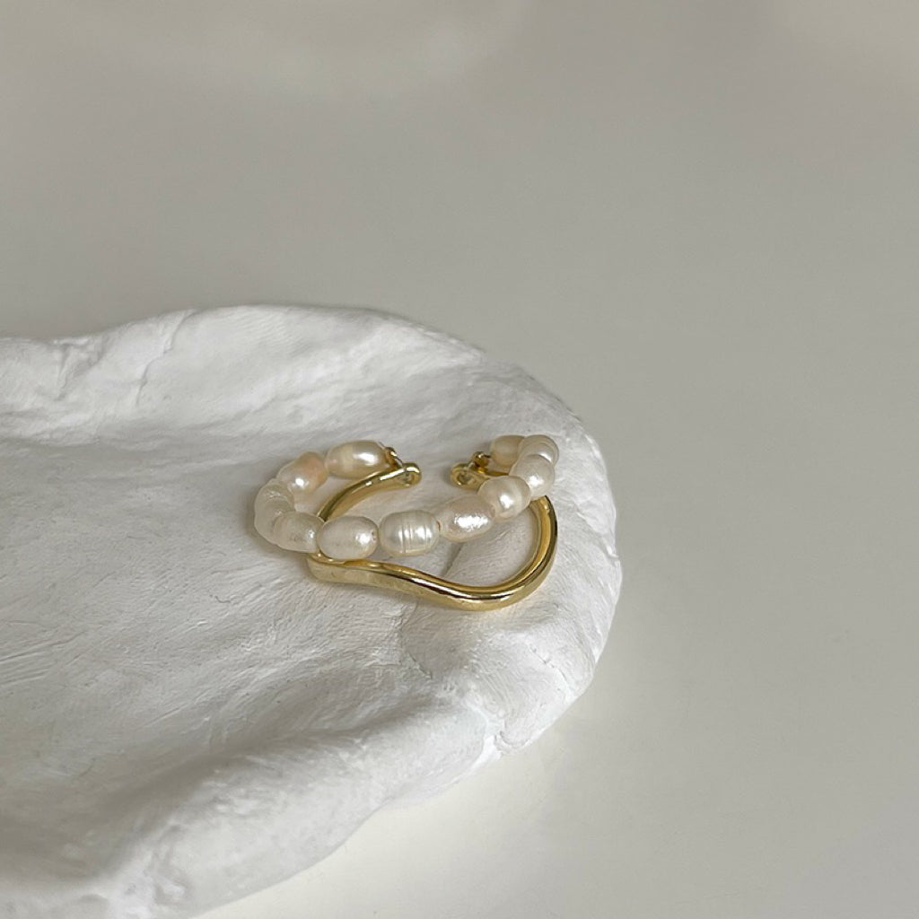 Double Layer Freshwater Pearl Metal Ring