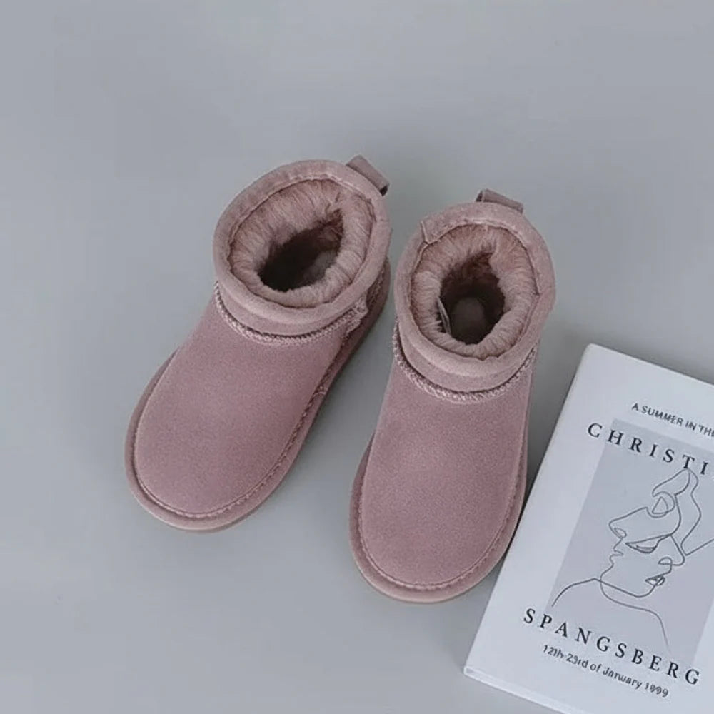 Kids Warm Fur Lined Winter Shoes - Cozy Non Slip Ankle